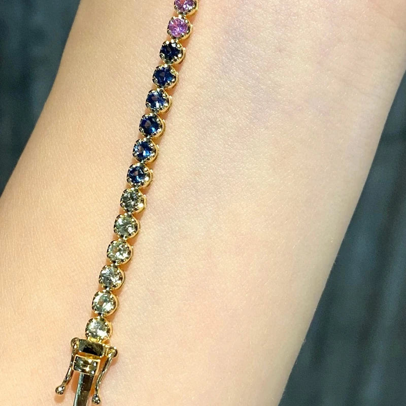 Aazuo-Joyería de lujo para mujer, pulsera clásica de oro amarillo de 18K con zafiros naturales, elegante y moderna, para fiesta de compromiso