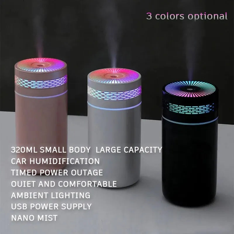 Humidificador de aire portátil para coche, minihumidificador de niebla con luz LED, alimentado por USB, difusor de aceite esencial para dormitorio y viaje, 250ML