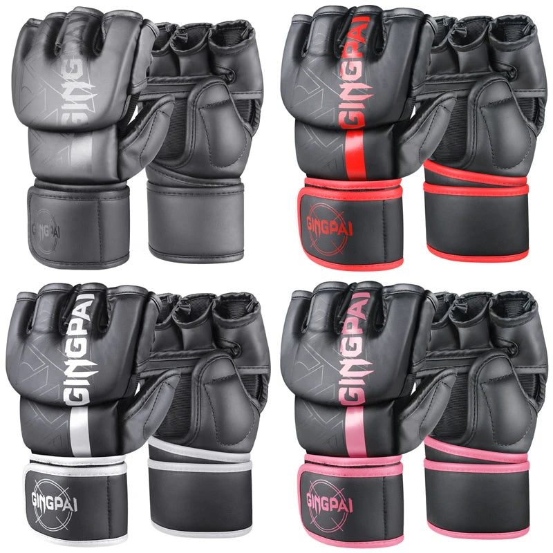 Guantes de boxeo, guantes de combate para hombres y mujeres, entrenamiento profesional MMA, guantes de boxeo de lucha de medio dedo, lucha libre Sanda