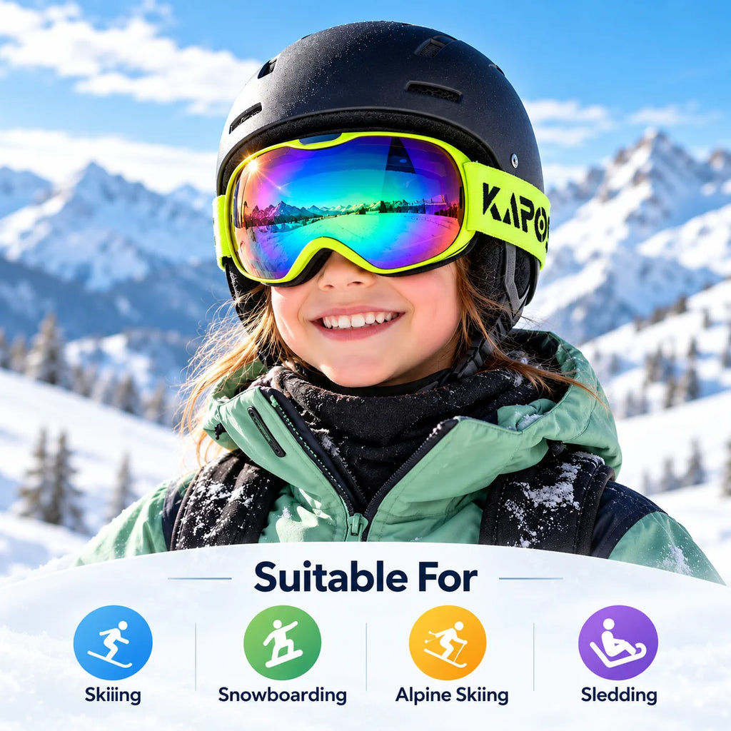 Gafas de esquí para niños, con lentes de doble capa antivaho y protección UV400, ideales para deportes de invierno, snowboard, motos de nieve y esquí.