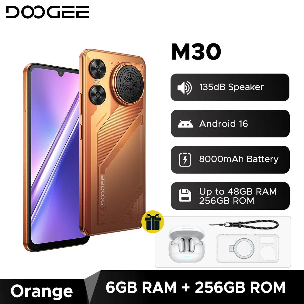 Smartphone DOOGEE M30, batería de 8000mAh, pantalla de 6.88'', 48GB de RAM (6GB+42GB), 256GB de ROM, cámara de 64MP, altavoz de 135dB, Android 16, teléfono móvil con NFC