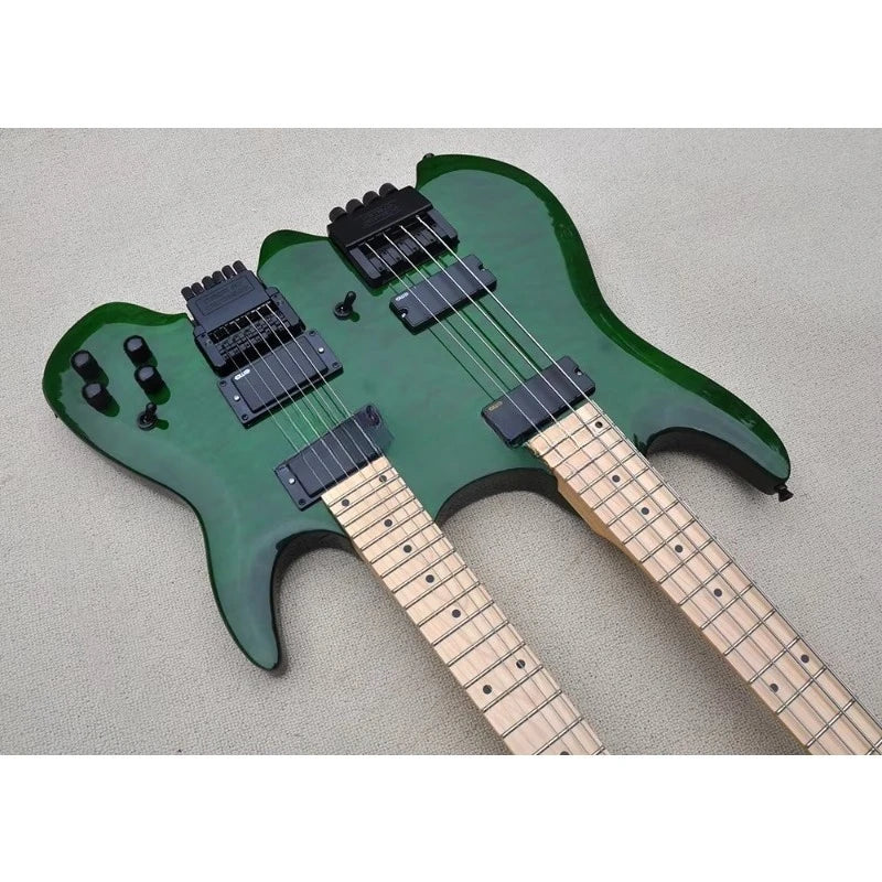 Guitarra Eléctrica Flyoung a Precio Económico, Guitarra de Doble Mástil, Guitarra sin Cabeza, 4+6 Cuerdas