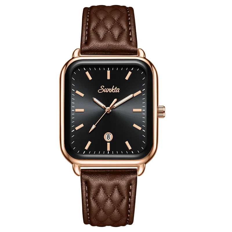 Reloj de lujo para mujer SUNKTA, esfera cuadrada, resistente al agua, con calendario, reloj de cuarzo elegante y de alta calidad para mujer.
