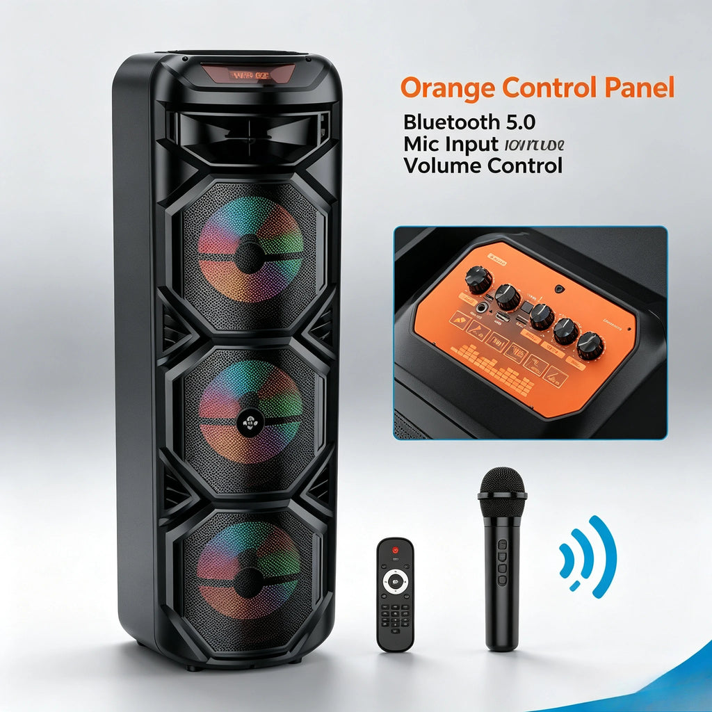 Altavoz Bluetooth Inalámbrico de 40W, Sistema de Karaoke con Bajos Profundos de 3x8 Pulgadas, Micrófono Inalámbrico, Luz RGB, Recargable, Caja de Sonido para Fiestas al Aire Libre