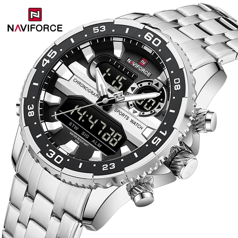 Relojes para hombre NAVIFORCE, marca de tendencia original, pantalla LCD analógica-digital de cuarzo, reloj para hombre, resistente al agua 30 m, luminoso, reloj de pulsera para hombre