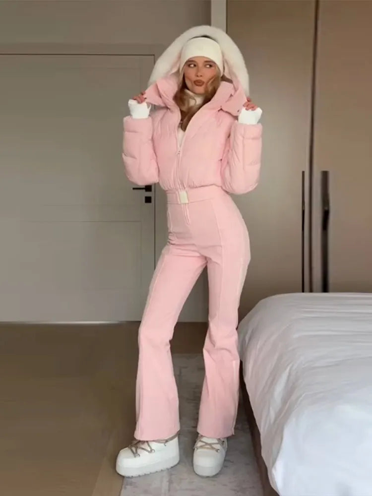 Ropa de esquí para mujer, mono, traje de esquí impermeable, prendas de vestir con capucha, trajes gruesos, ropa de nieve ajustada de manga larga para invierno y exteriores