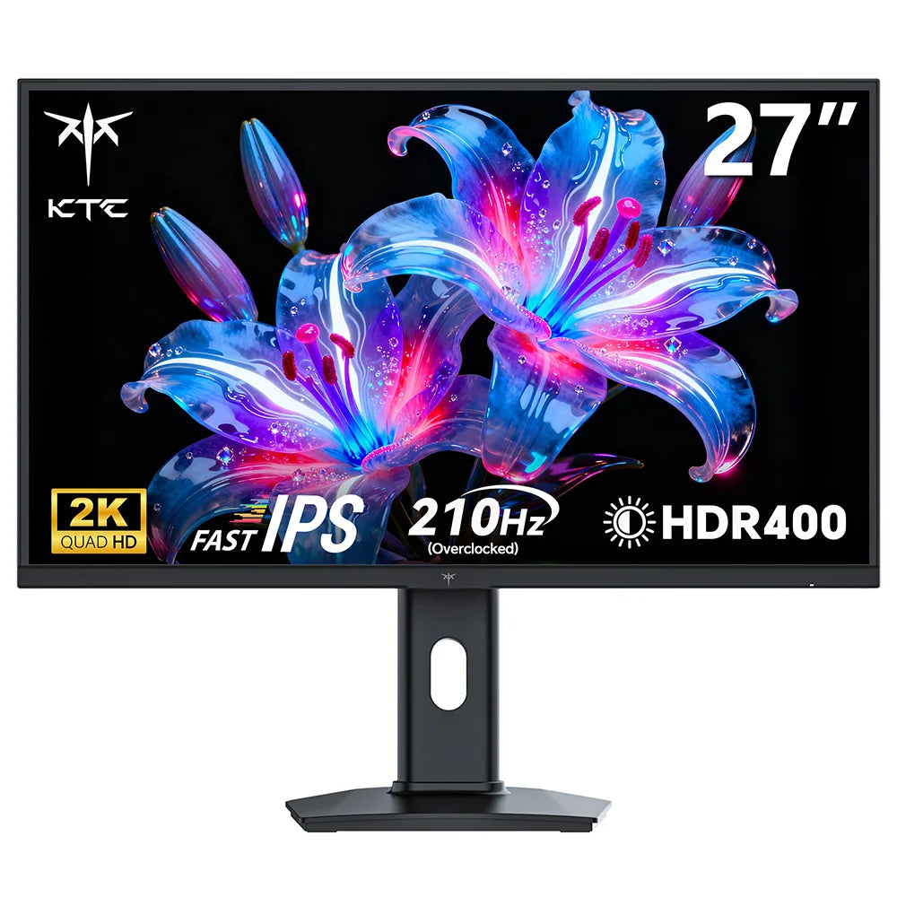 KTC H27T7P-2 Monitor para juegos IPS rápido QHD de 27 pulgadas 2560x1440 210Hz con overclocking 1ms MPRT HDR400 Adaptive Sync FreeSync G-Sync 400cd/m² 131% sRGB Soporte ergonómico Altura ajustable VESA Doble HDMI DP Luz az