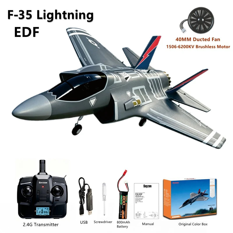 Avión RC F‑35 Lightning, modelo con ventilador canalizado de 40 mm, estructura de EPP, giroscopio de 6 ejes, 2.4G, 4 canales, acrobacias con un solo toque, RTF