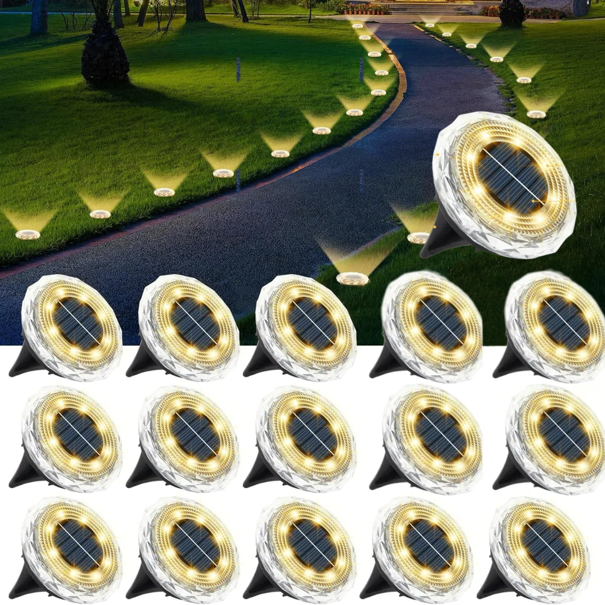 Lote de 4/8/16 luces solares LED para exterior, focos enterrados de luz blanca cálida para jardín, patio, césped o camino