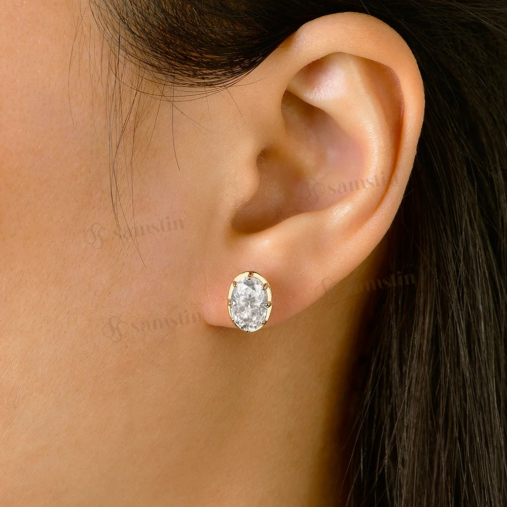 Pendientes Ovalados Personalizados Samstin con Diamantes Cultivados en Laboratorio IGI de 4CTW para Mujeres y Hombres, Oro Amarillo Sólido de 14K 10K 585 para Regalos de Navidad