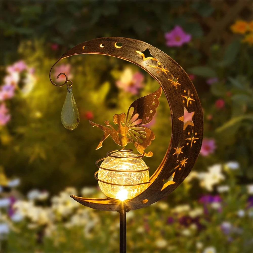 Estatuas solares de jardín para decoración al aire libre, estatuilla de luna de hadas, adorno de estaca de luz para Patio, césped, Patio, camino, Regalo para mamá, abuela