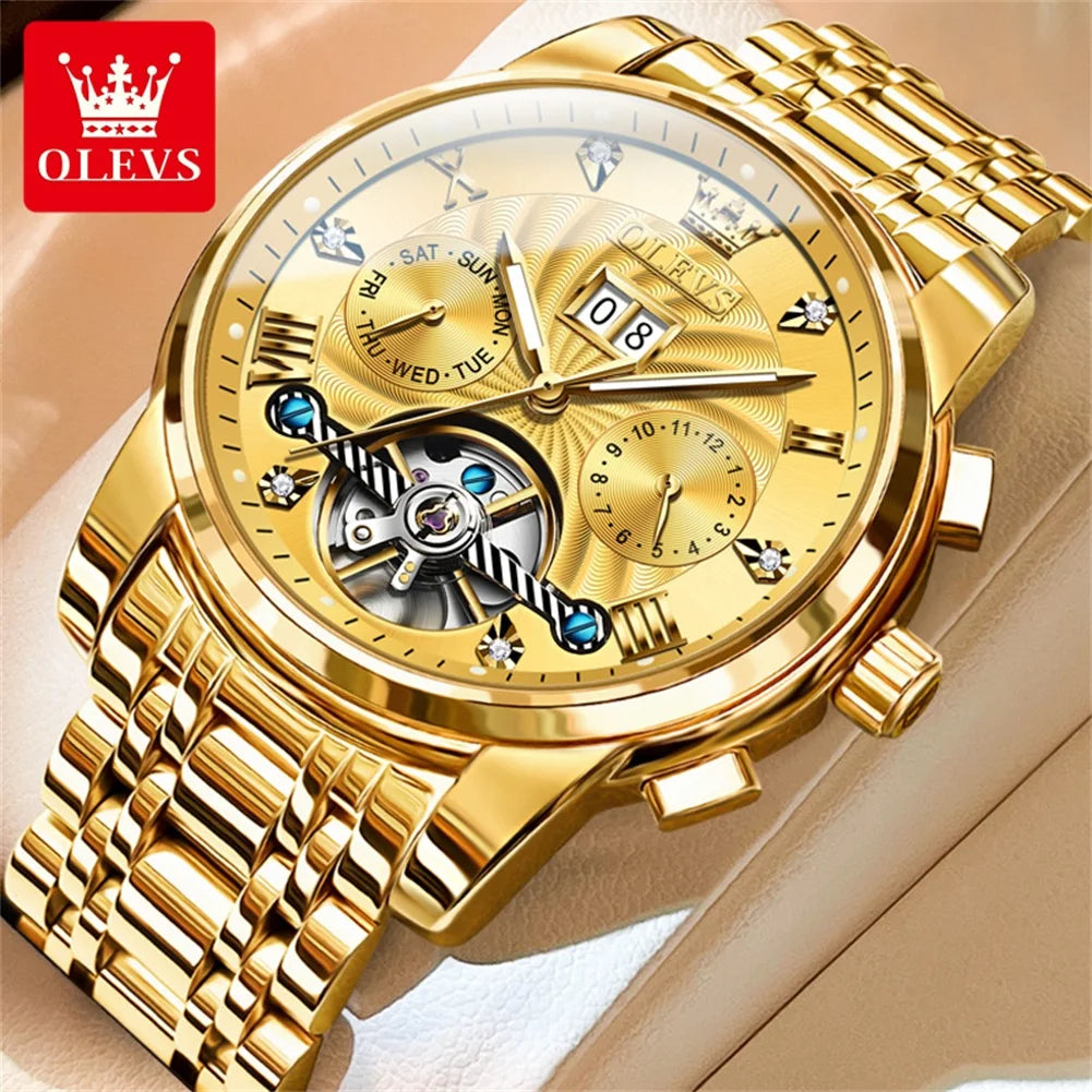 OLEVS 9910 Reloj mecánico automático multifuncional de lujo para hombre, reloj con fecha y día, regalo para hombre, resistente al agua y luminoso
