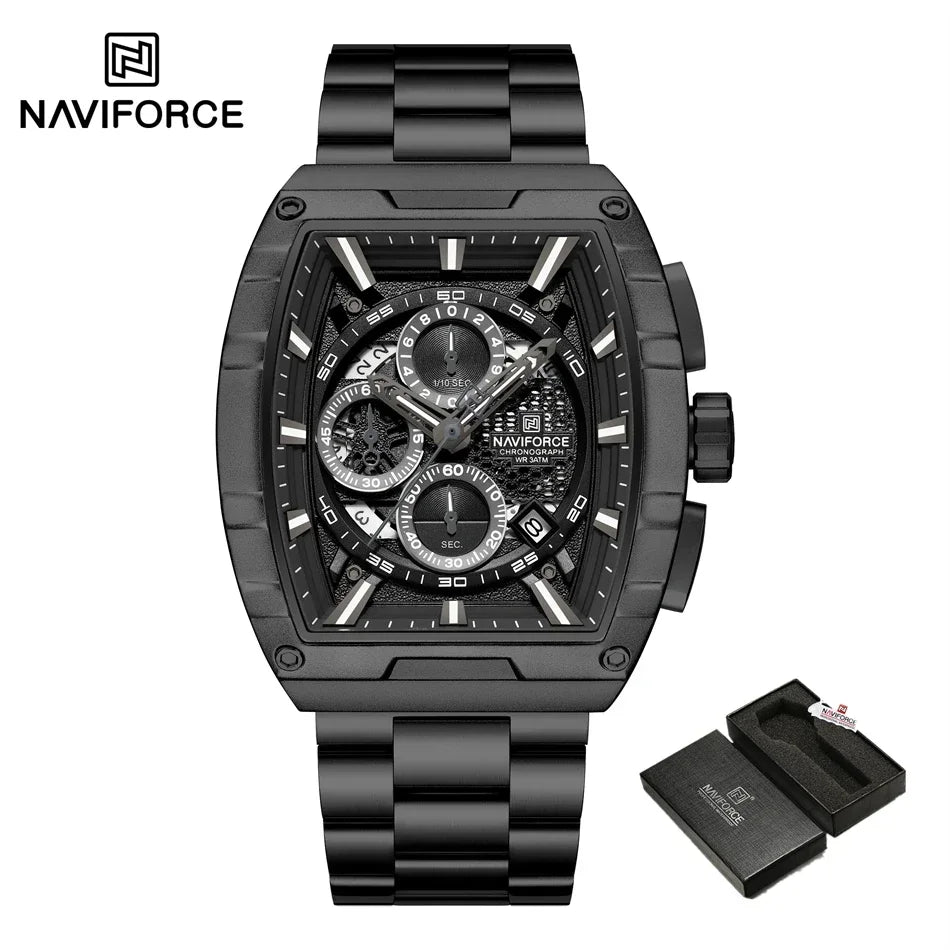 Reloj de cuarzo con cronógrafo para hombre NAVIFORCE, moderno, deportivo, para exteriores, para viajes, original, regalo para hombre, nuevo estilo, diseño Tonneau