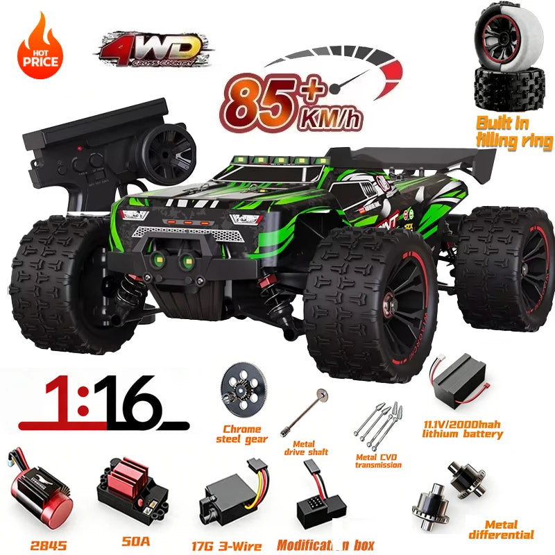 SG116MAX SCY9522 1:16 Auto de Carreras de Alta Velocidad con Derrape a 80KM/H, Motor sin Escobillas, 4WD, 9522PRO 50KM/H, Auto RC Todoterreno, Juguetes para Niños, Regalo