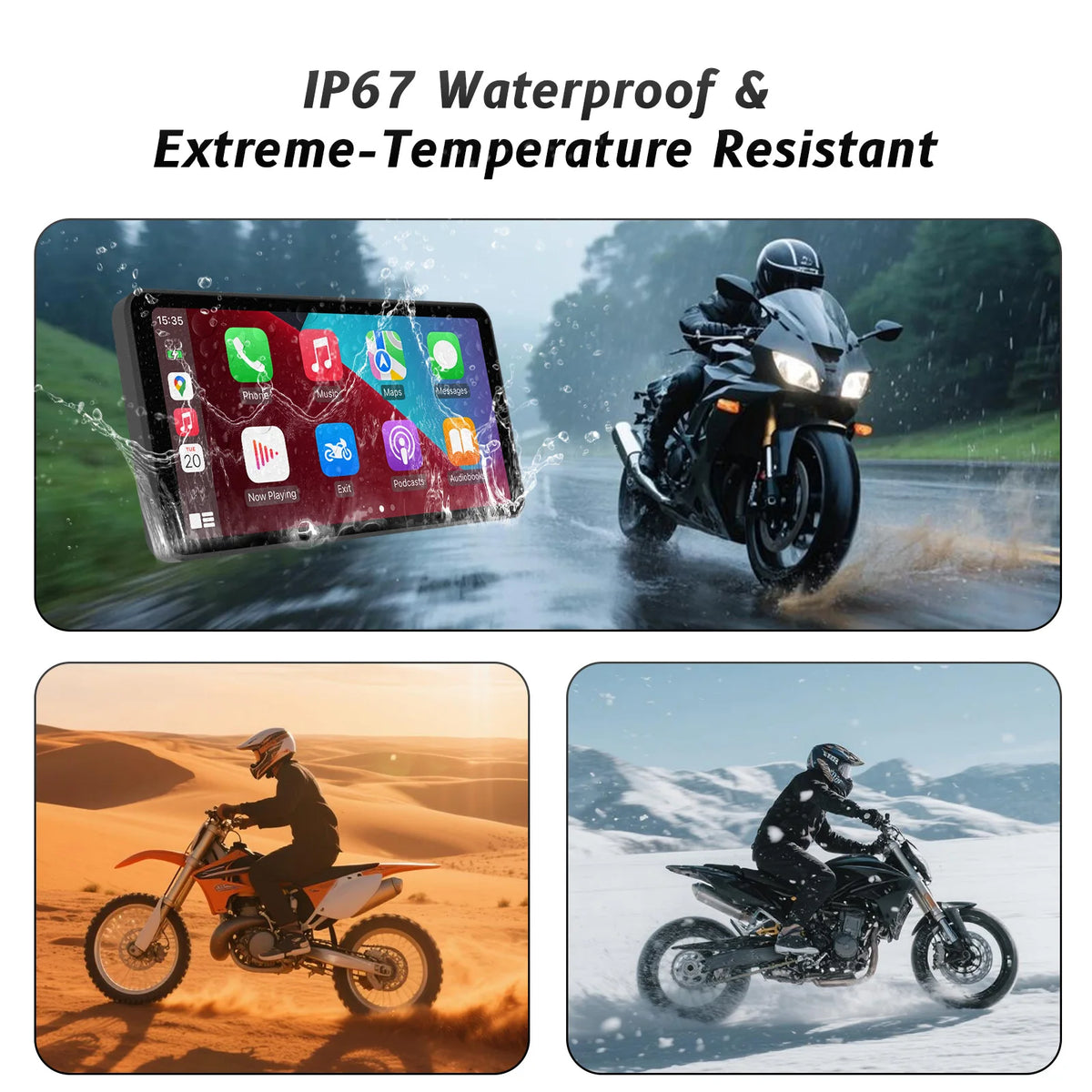6-Inch Motorcycle Smart Display – Wireless CarPlay & Android Auto | Bluetooth Voice Control | IP67 Waterproof | HD Touchscreen |