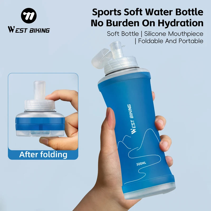 WEST BIKING Botella de agua suave para deportes, contenedor de agua plegable de TPU sin BPA para ciclismo, correr, senderismo, deportes al aire libre