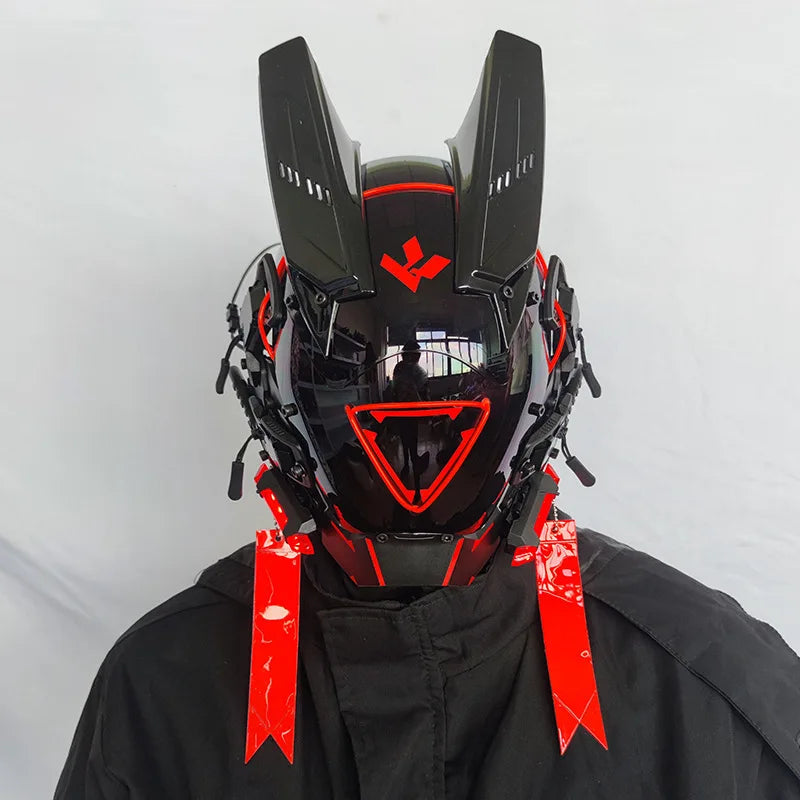 Máscara Cyber punk LED peinado trenza Halloween Navidad juego de rol casco fiesta regalo para adultos ﻿