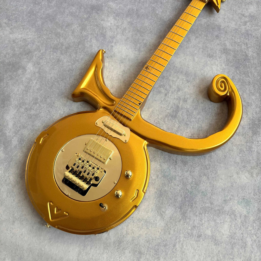 Guitarra eléctrica Gold Prince, cuerpo macizo, sin trastes en el diapasón, herrajes dorados, sistema de trémolo con una sola pastilla y una pastilla doble, guitarra de rock.