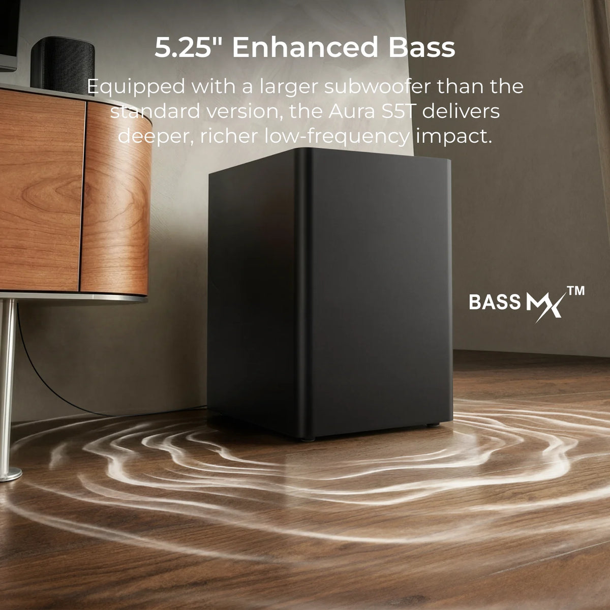 Subwoofer de 5,25" negro y barra de sonido, sistema de graves mejorado