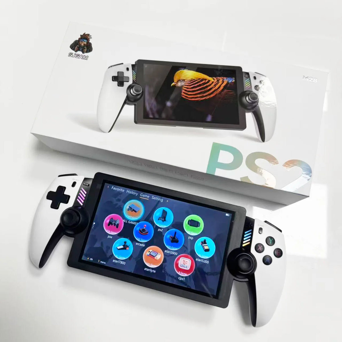 M28 handheld game console 7.1 Inch IPS Screen supports large-scale PS2 games, 3D dual joystick God of War 20000 games with Stand