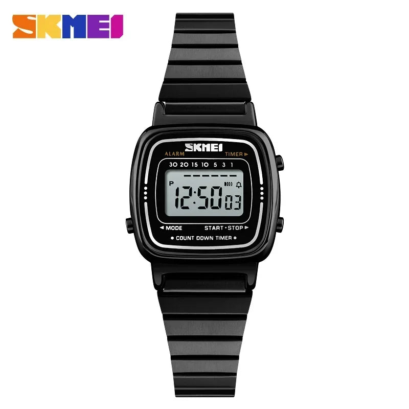 Reloj de lujo SKMEI 1901 para mujer, esfera pequeña, acero inoxidable, digital, resistente al agua, reloj de pulsera para dama, mujer y niña
