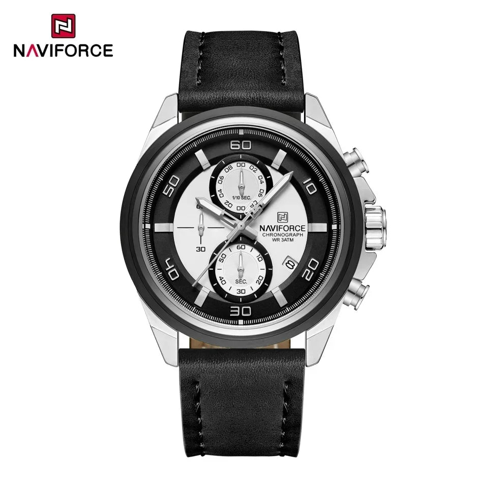 Reloj de pulsera para hombre NAVIFORCE, original, de negocios, de lujo, con correa de cuero, cronógrafo deportivo, resistente al agua 3ATM, de cuarzo