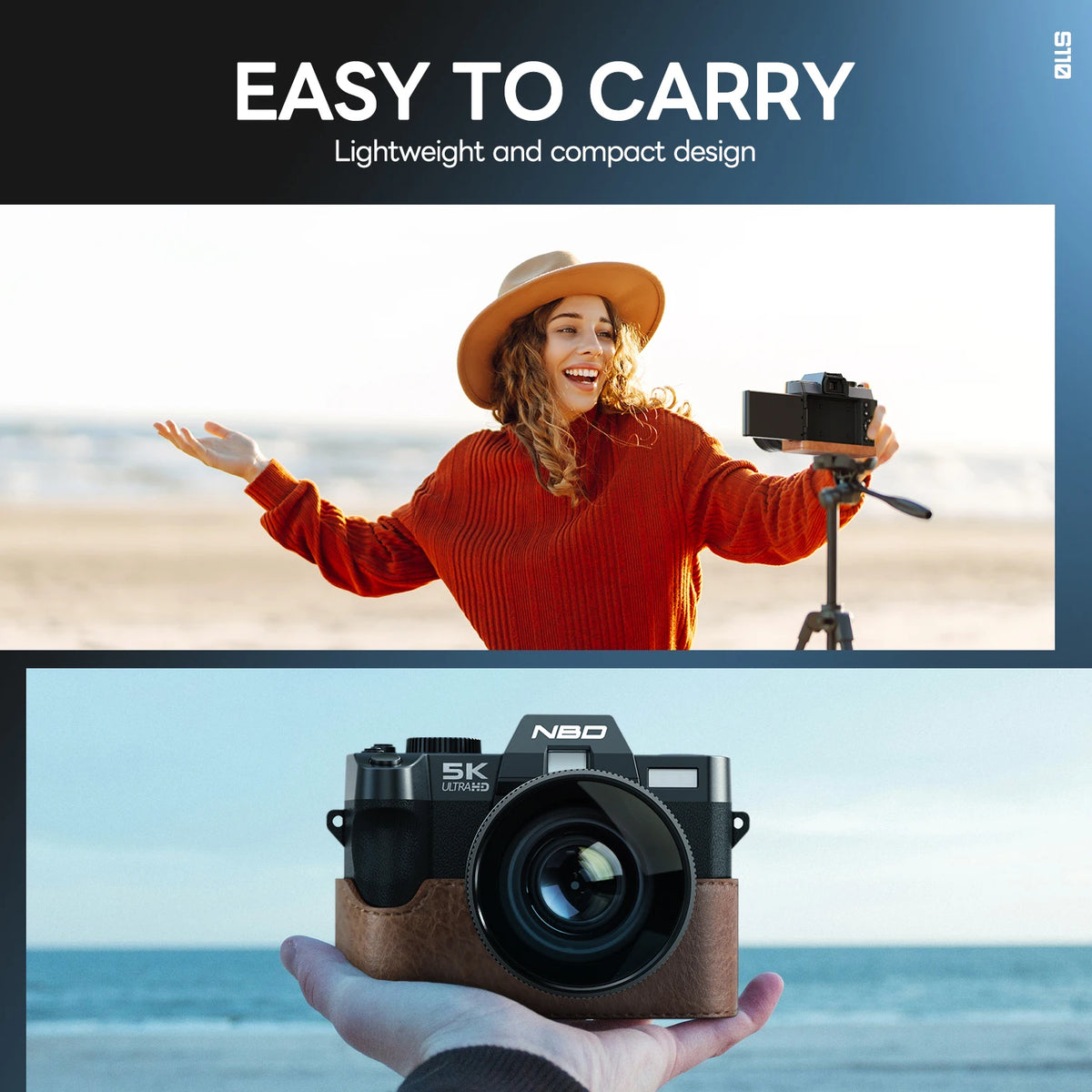 Cámaras Digitales NBD de 48MP y 4K para Fotografía, Cámaras de Viaje para Vlogging con Zoom Digital de 16X y 180° ° Pantalla abatible de 52 mm, lente macro, micrófono, batería de larga duración, regalo