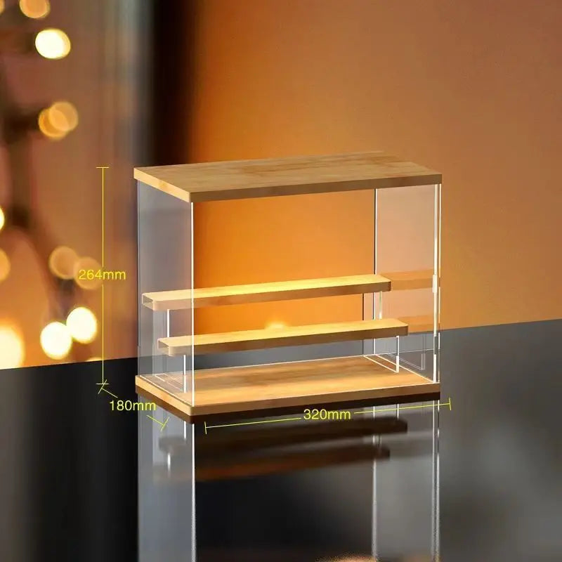Vitrina de acrílico transparente para figuras con luces LED, caja de almacenamiento a prueba de polvo con escalones, expositor para juguetes y modelos de coches