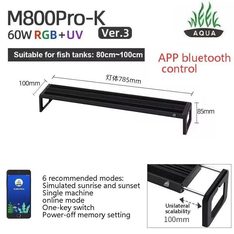 WEEK AQUA M Series V3 and Extendable Bracket RGB+UV Full Spectrum LED Plant Lamp APP Control Planted Tank Fish Tank Lighting
