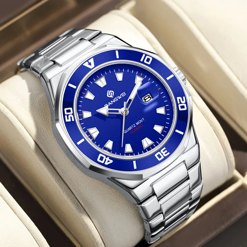 Reloj de negocios para hombre BANGWEI con fecha, resistente al agua, luminoso, de lujo, deportivo, de cuarzo y acero inoxidable para caballero