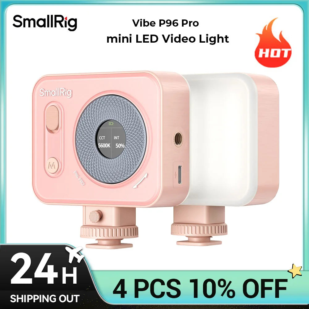 Luz de Video LED Mini SmallRig Vibe P96 Pro, Color Rosa o Negro a Elegir, 1.2 Horas de Duración de Batería, 2500K-6500K