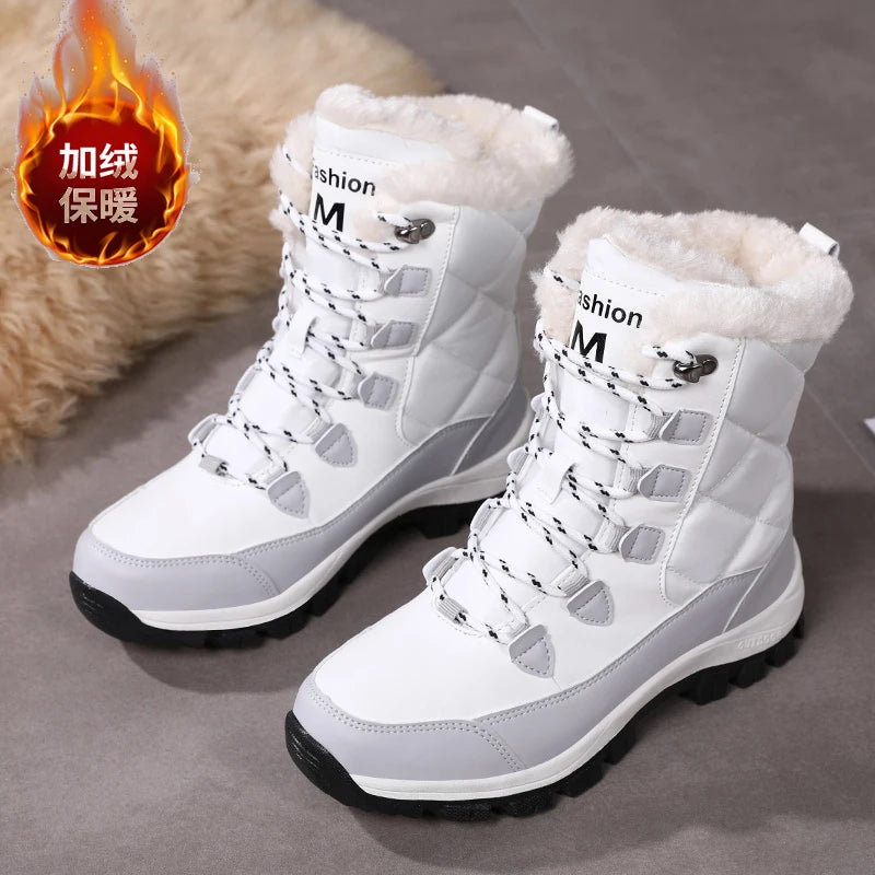 Botas de nieve impermeables para hombre, botas antideslizantes resistentes a la abrasión para exteriores, entresuela 2025, zapatos cálidos para invierno al aire libre