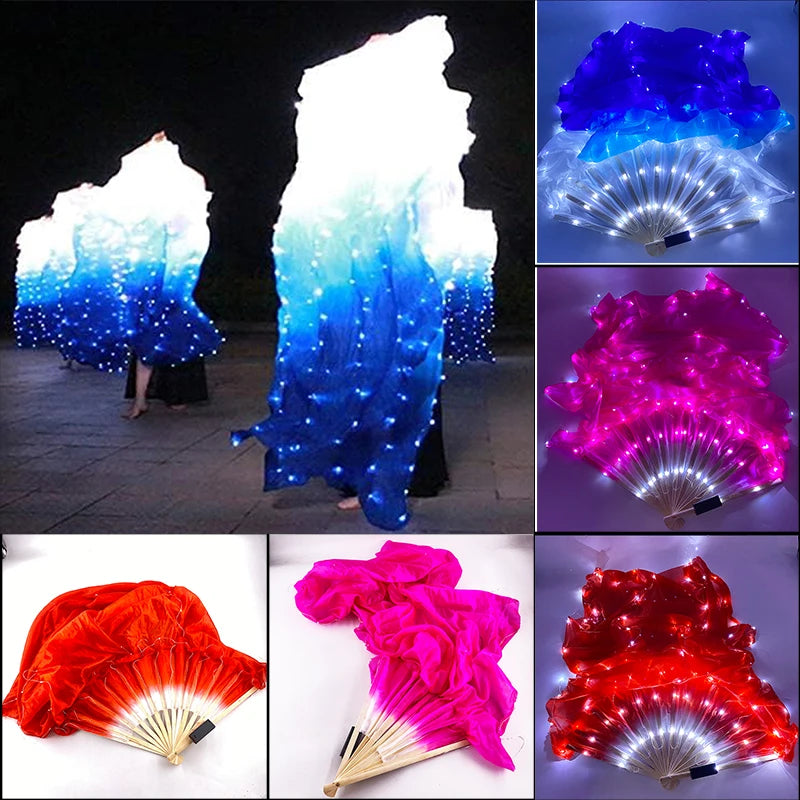 Abanico LED para Danza del Vientre, Abanicos Luminosos de Seda Larga con LED Poi, Accesorios para Espectáculos de Danza, Artículos de Fitness Cuadrados para Adultos