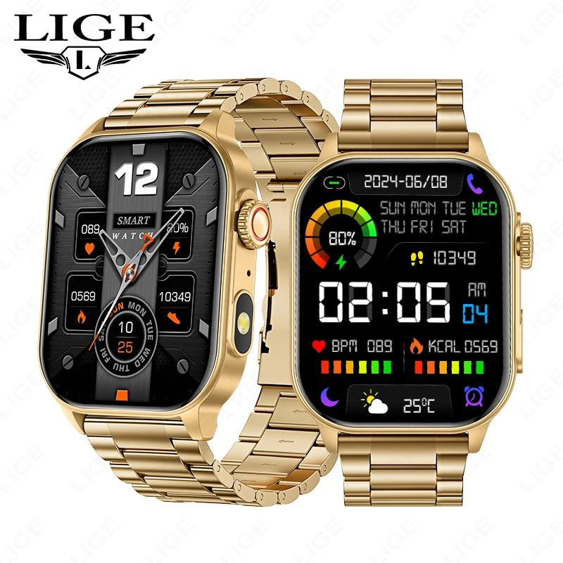 LIGE 2.01" HD Display Smart Watch For Men Women Health Monitor Sports Fitness Watches AI Voice Bluetooth Call Man Smartwatch New