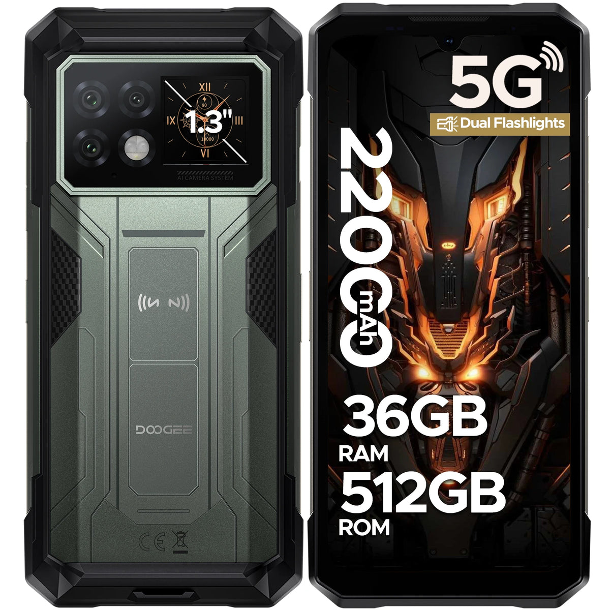 Teléfono resistente DOOGEE S200 Max 36GB+512GB 22000mAh 66W Linterna LED dual Pantalla trasera de 1.32" Dimensity 7050 Cámara de 108MP NFC