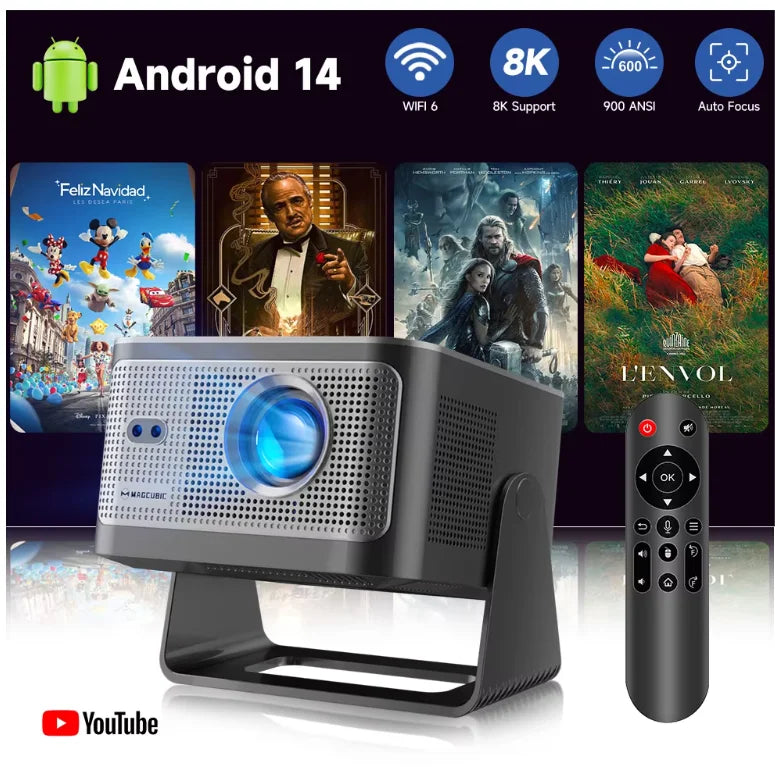 Proyector para Exteriores Magcubic HY350Max 900ANSI con Control Remoto por Voz, Enfoque Automático, Resolución Nativa 1080P, 8K, Wifi6, BT5.4, 2+16G