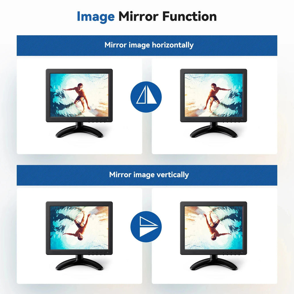Monitor de escritorio pequeño Eyoyo de 8 pulgadas (1024 × 768) con función de giro de imagen; monitor de seguridad para cámaras de CCTV; pantalla LCD para montaje en pared con puertos HDMI, VGA, BNC, AV y USB