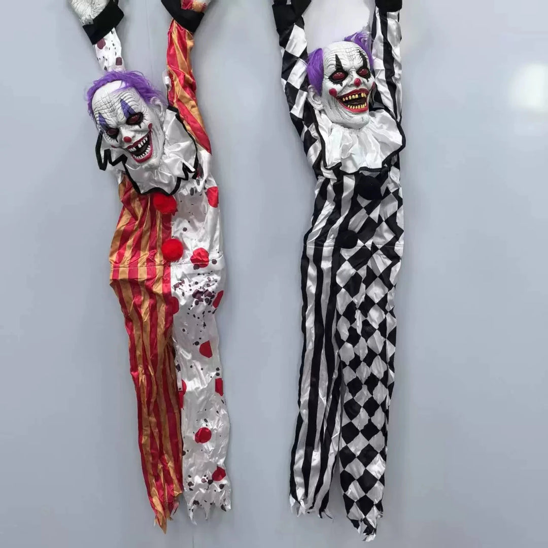 Accesorios para Fiesta de Halloween: Payaso Colgante Animado con Cadena, Ojos Brillantes y Sonido Espeluznante para Decoración de Casa Embrujada o Jardín Exterior
