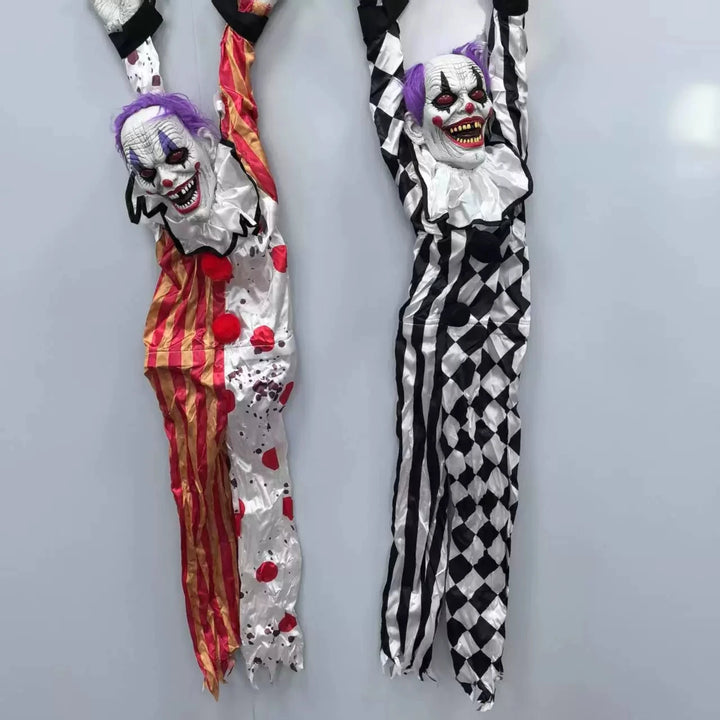 Accesorios para Fiesta de Halloween: Payaso Colgante Animado con Cadena, Ojos Brillantes y Sonido Espeluznante para Decoración de Casa Embrujada o Jardín Exterior