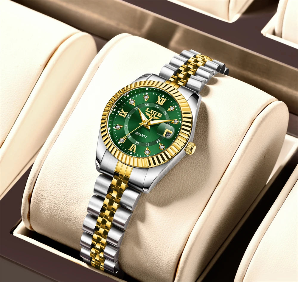 Reloj LIGE de moda para mujer, de acero inoxidable, resistente al agua, con fecha automática, elegante reloj de pulsera para dama, reloj de cuarzo original de lujo para mujer
