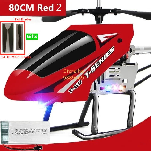 Helicóptero Eléctrico de Control Remoto de Aleación Súper Grande de 80 CM, 2.4G, 150M, Resistente a Impactos, con Iluminación LED y Motor Dual