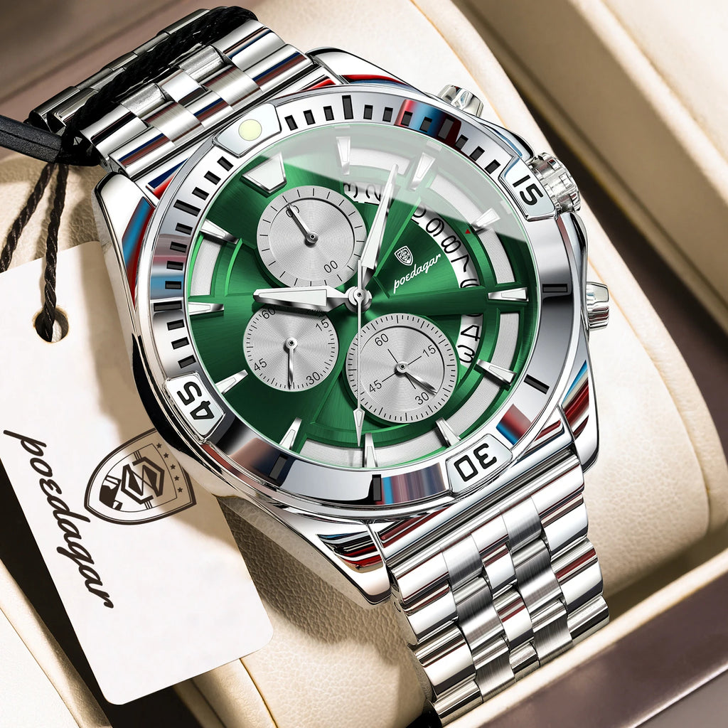 POEDAGAR Fashion Man Wristwatch Luminous Waterproof Stainless Steel Men Watch Date Chronograph Quartz Sports Men's Watches Reloj
