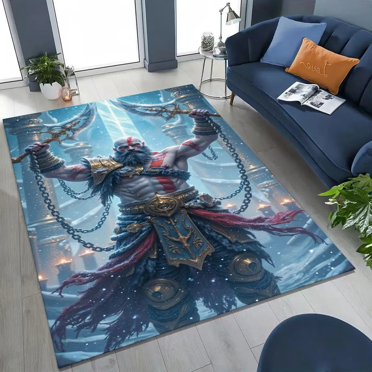 Alfombra de God of War Kratos para dormitorio, sala de estar, sofá, decoración del hogar, felpudo, alfombrilla antideslizante grande para juegos infantiles