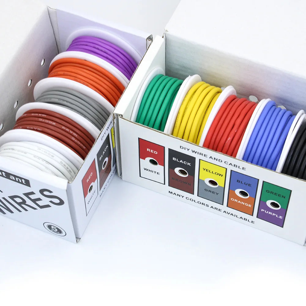Cable de cobre estañado de silicona para bricolaje, 16-30AWG, 5 colores, 5-20 metros por eje, cable trenzado