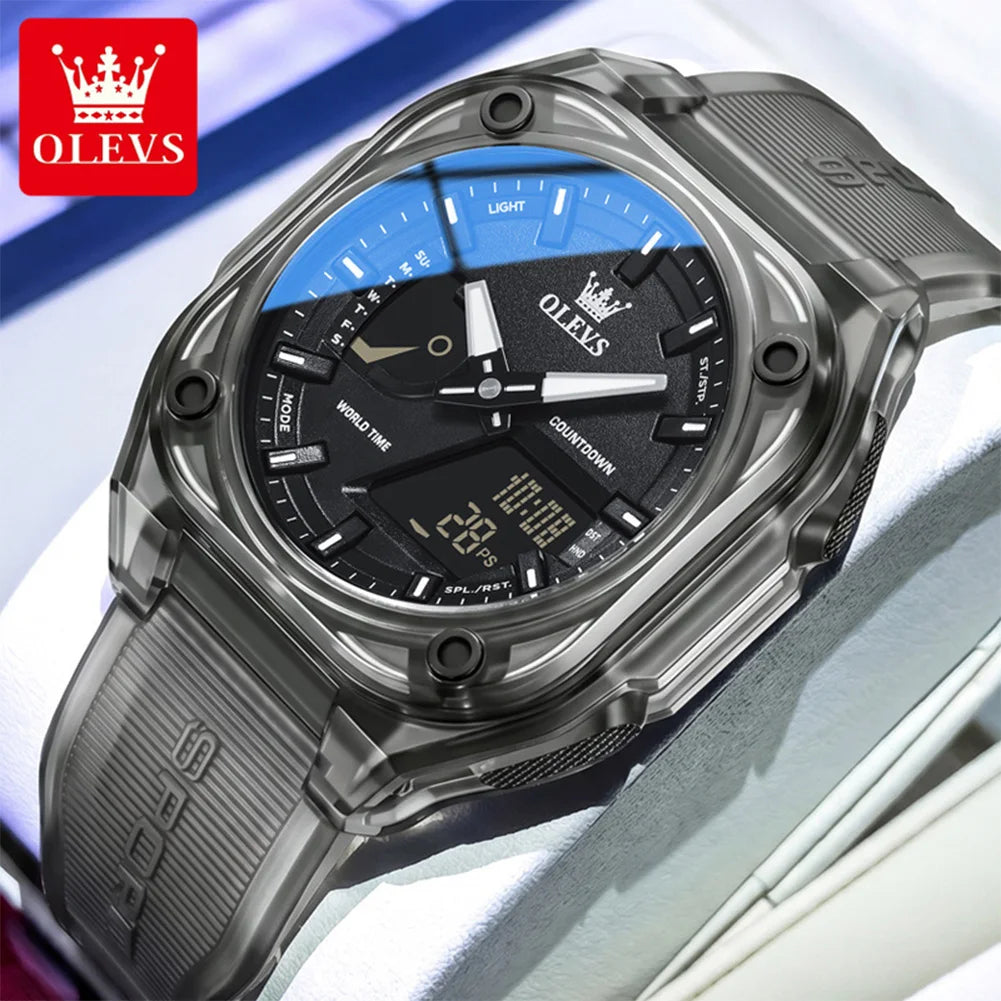 Relojes de lujo para hombre OLEVS 1118, reloj de cuarzo electrónico original con correa de silicona de moda, relojes de pulsera deportivos e informales para hombre