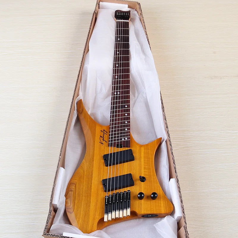 Guitarra eléctrica sin cabeza de 7 cuerdas, diseño de traste de 30 pulgadas, cuerpo de fresno sólido, escala 686, Mini guitarra mate Natural de alta calidad