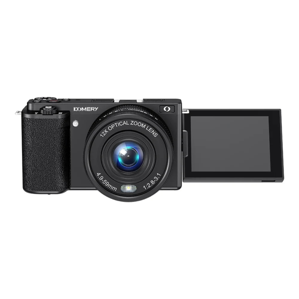 Cámara Digital Selfie 4K de 64MP con Zoom Óptico 12X, Pantalla Abatible, Videocámara Vlog, Grabadora de Video, Cámara Fotográfica, Cámara Web para Transmisión en Vivo