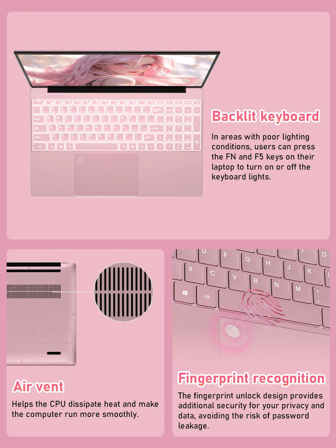Portátil rosa de 15,6 pulgadas con pantalla FHD IPS, procesador Intel N150, 32 GB de memoria RAM DDR4, disco SSD de 1 TB, Windows 11 Pro, resolución 1920x1080, Wi-Fi de doble banda, Bluetooth 5.0: portátil, ordenador p
