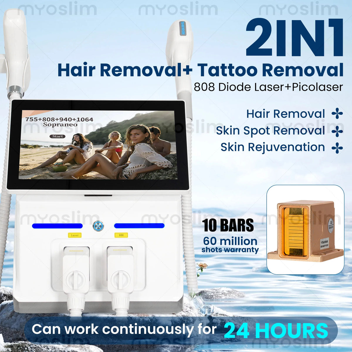 Nueva Máquina Ice Platinum 2 en 1 con 4 Longitudes de Onda, Depilación Láser de Diodo 808nm, Eliminación de Tatuajes con Láser Pico Qswitch ND YAG y Sistema de Refrigeración