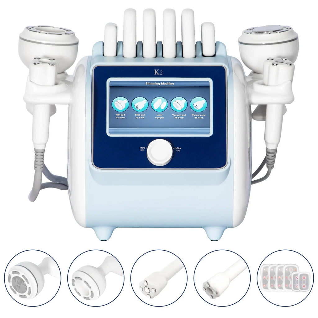 Máquina multifuncional 6 en 1 para modelar el cuerpo, eliminar grasa, cuidar la piel, adelgazar, reducir el peso y reafirmar el rostro mediante vacío de 80k.